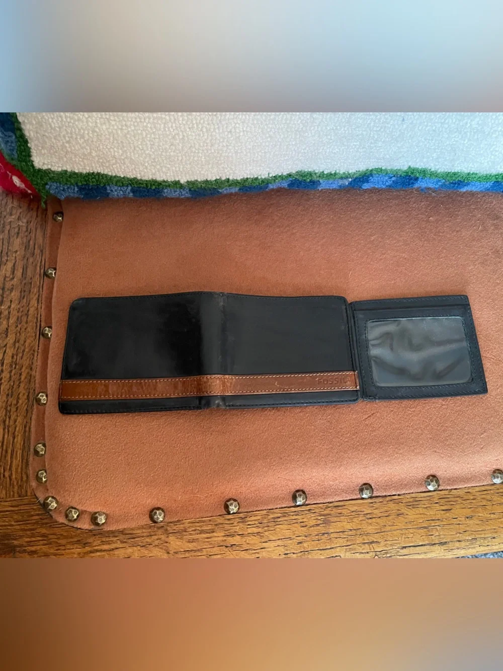 Fossil Brand Men’s Leather Bifold Quinn Wallet with Flip ID Window Black / Brown